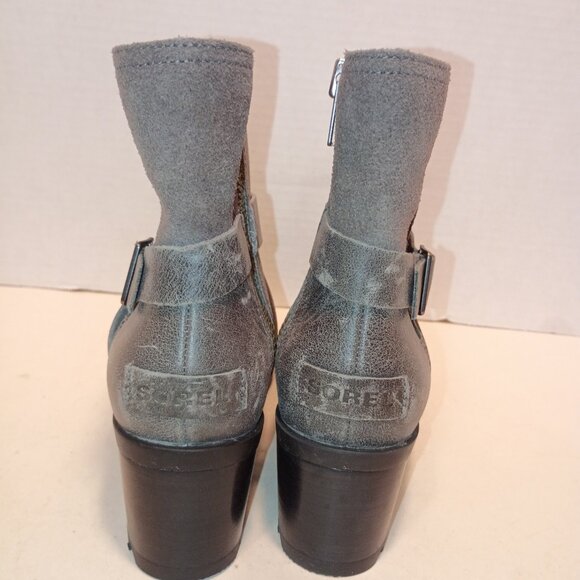 SOREL "Cate" Sz 8US/37EU Quarry Gray Leather Moto Style Ankle Bootie - Picture 6 of 11